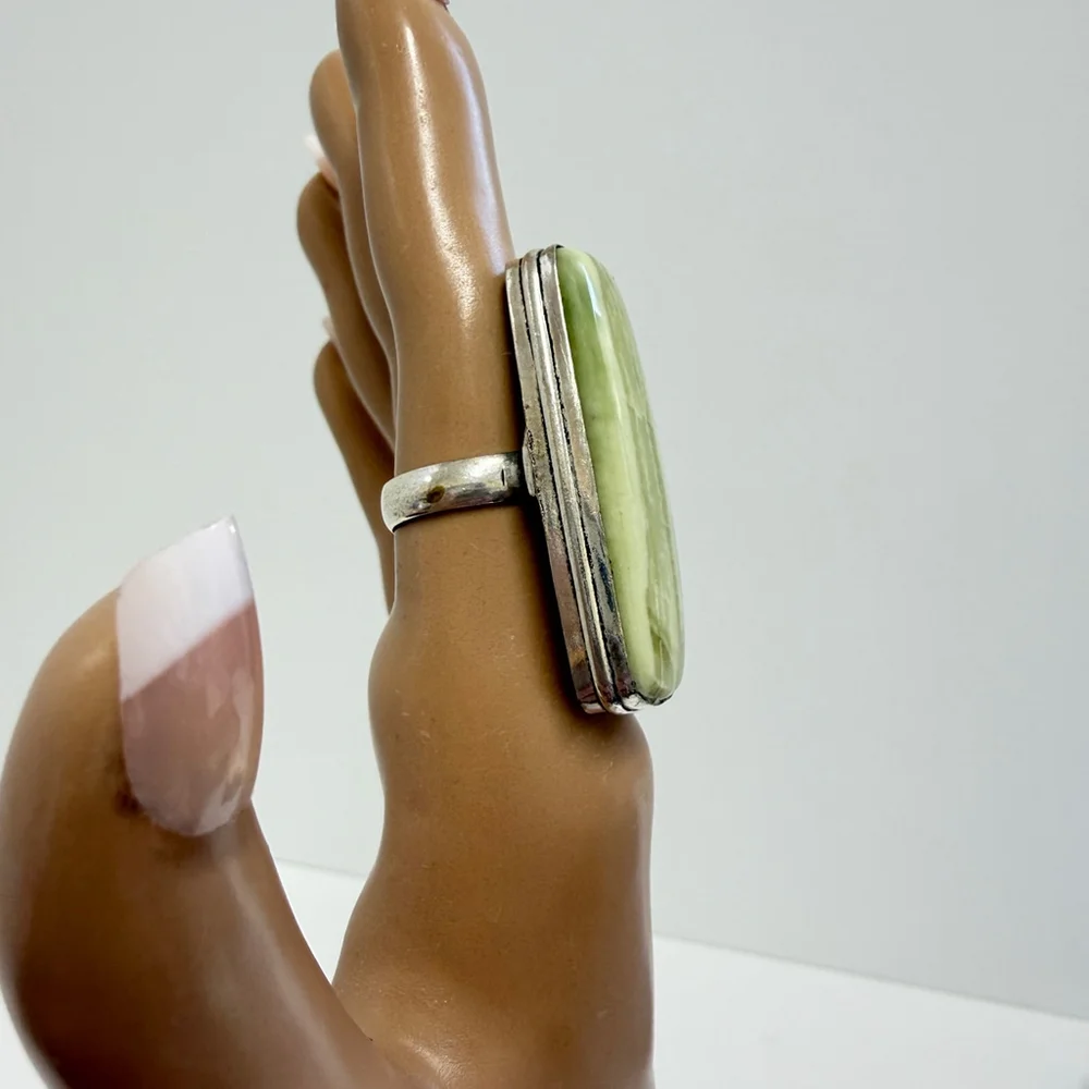 Hand Crafted Silver Plated Green Serpentine Statement Ring Size‎ 6 Gift Box - Picture 3 of 8
